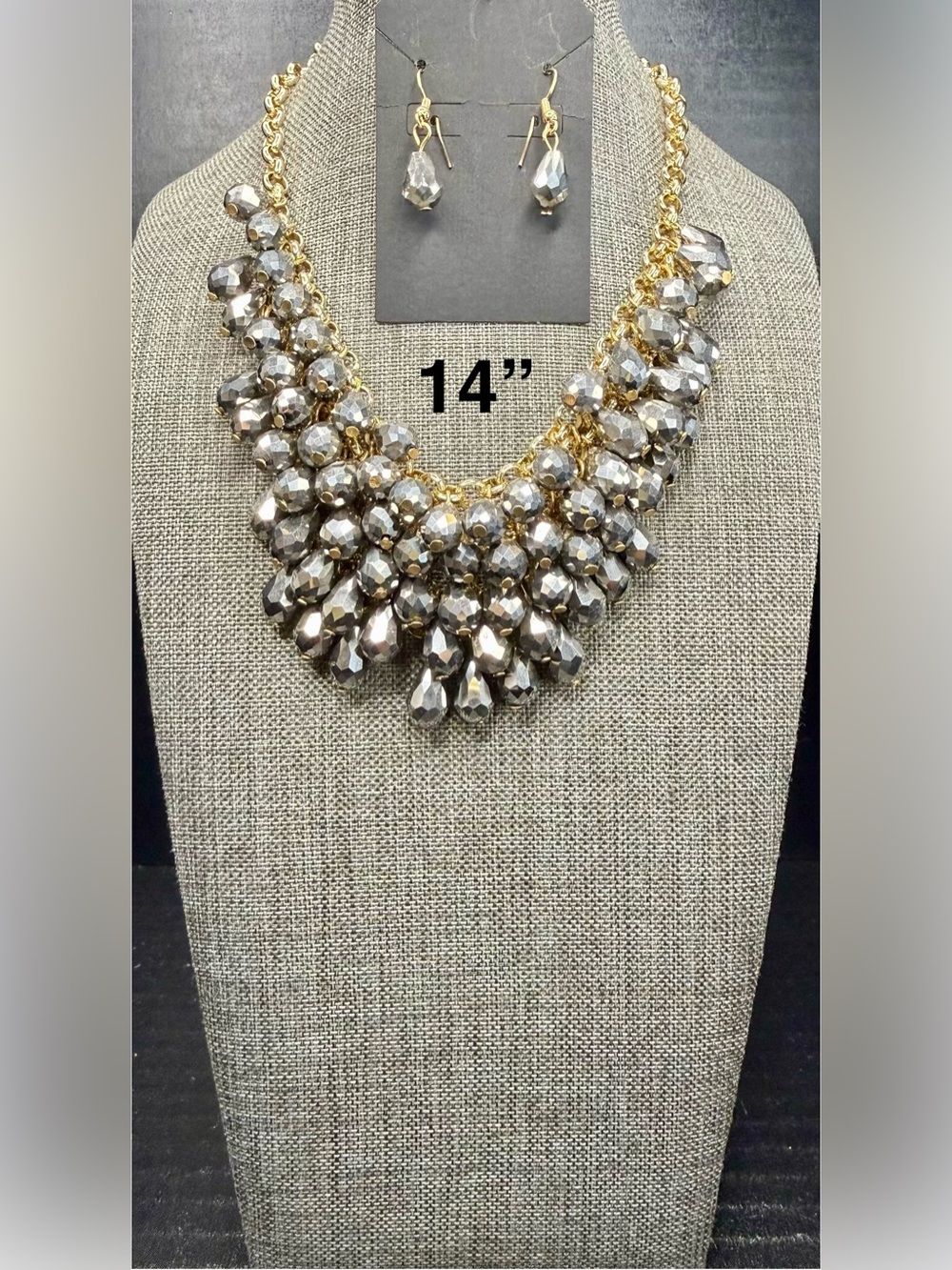 Gold Chain Statement Necklace with Silver Faceted Beads - Women's Jewelry